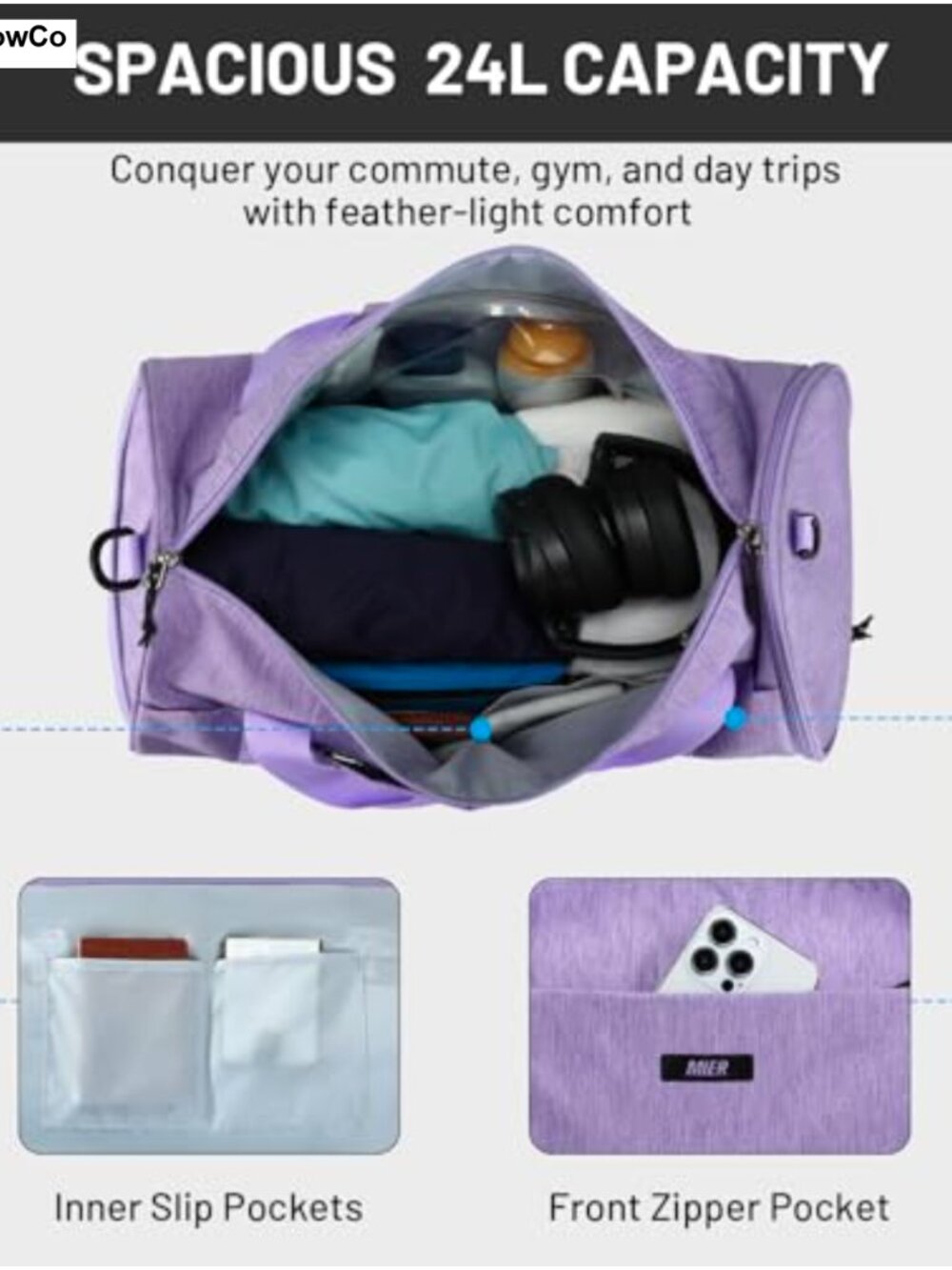 MIER Small Gym Duffle Bag 24L Shoe Compartment Wet Pocket Lightweight - Picture 4 of 5